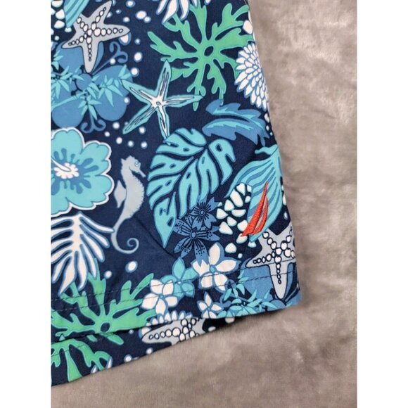 Nautica board shorts mesh lined swim trunks Large Blue Floral, seahorse, fish - Picture 4 of 8